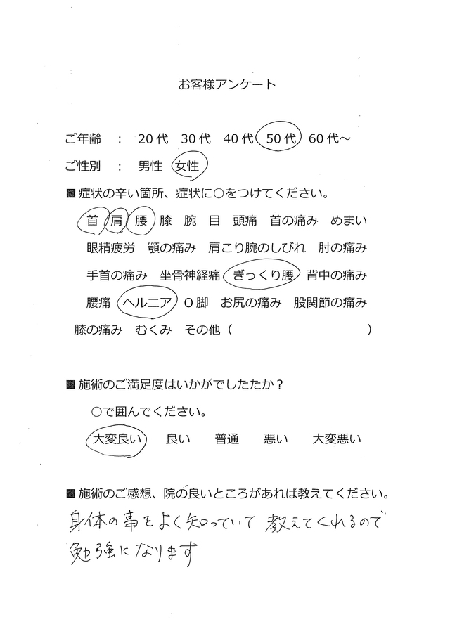 身体の事をよく知っていて教えてくれるので 勉強になります。